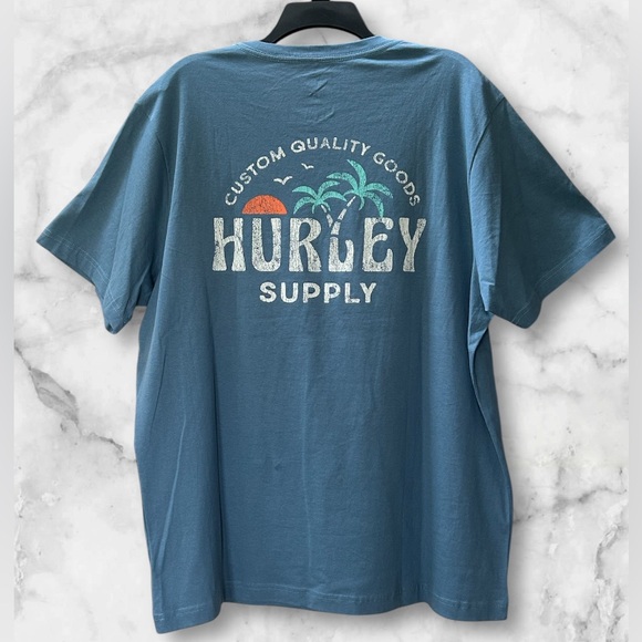 NWT Hurley Graphic Tee Double Palms Hypnotic Blue Gray Size XL - Picture 2 of 12
